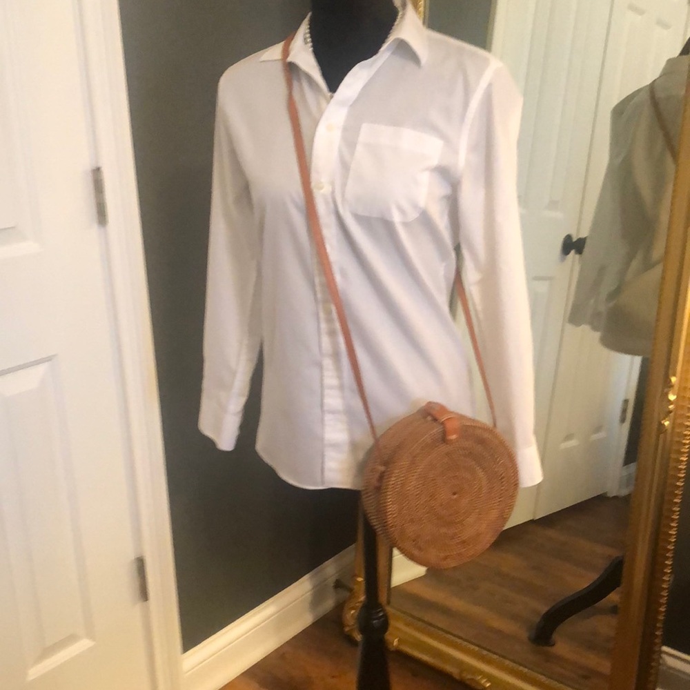 Round Rattan Brown Strap Purse Boho Classic Beachy